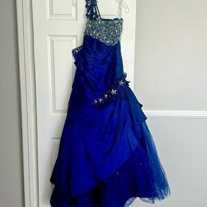 Colorful Crystal Rhinestone one shoulder dress. Corset Tulle in the skirt